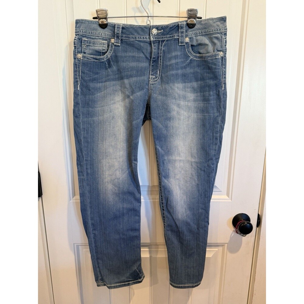 Miss Me Jeans Women 32 Mid Rise Easy Crop Embellished Bling Pocket Y2K Denim